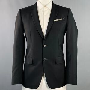 GIVENCHY Size 44 Black Wool Mohair Star Stripe Notch Lapel Sport Coat